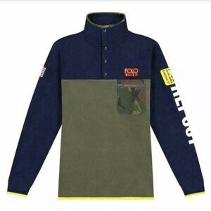 Polo Ralph Lauren Sport Camo Fleece Color Block Warm Snap Button Pullover SMALL